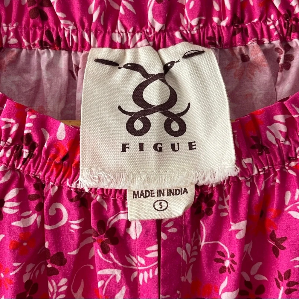 Figue Bella Short Dress Small Pink Floral Tiered Boho Tassel Mini Retail $395